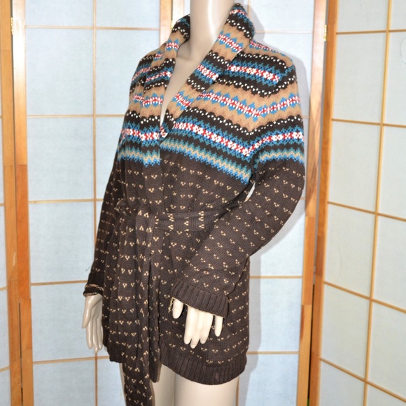 Chaps Fair Isle Brown& Blue Cotton Cardigan L - Picture 2 of 4